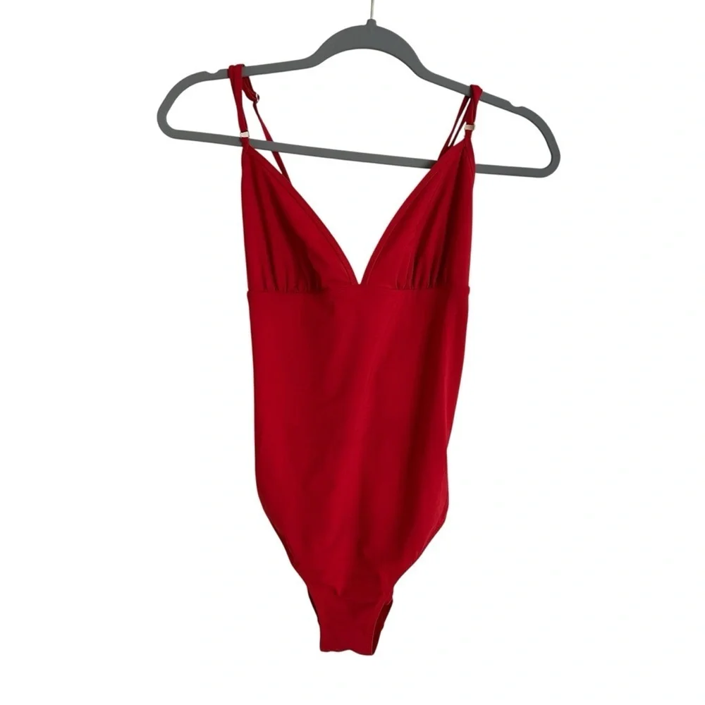 Athleta size Large Red Lace Up Back One Piece Swimsuit Swimwear‎ No Pads Modest